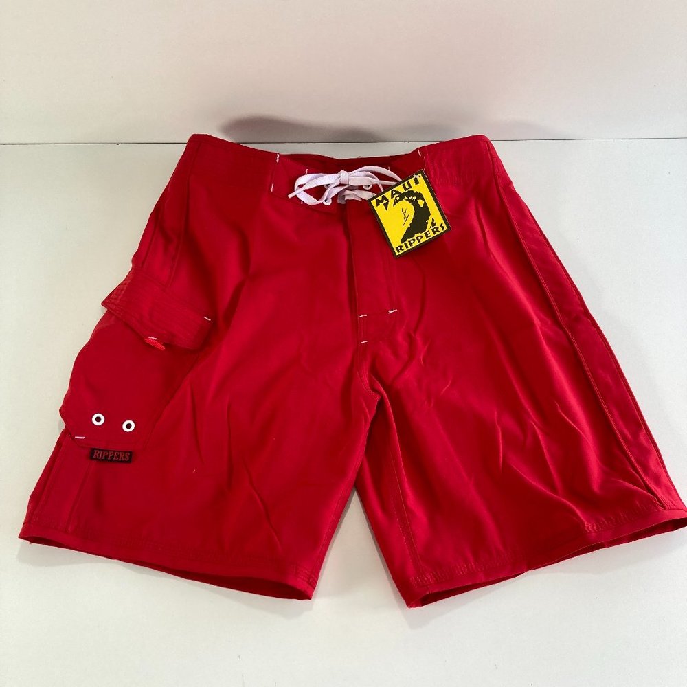 Maui Rippers Lifeguard Red Board Shorts Swim Trunks Surfing Men's